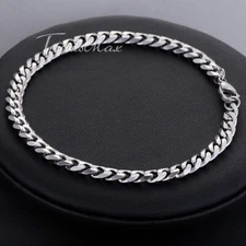 5MM 10" Curb Cuban Link Anklet Bracelet Silver Stainless Steel Chain for Women