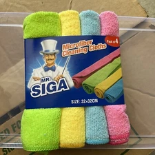 Pack Of 4 Mr. Siga Microfiber Cleaning Cloths Size 32cm x 32cm Square New Clean