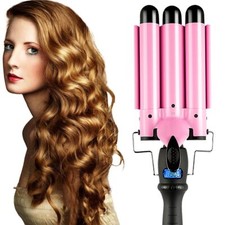 3 Barrel Curling Iron 1 Inch Hair Waver with LCD Display Temperature Adjustab...