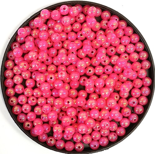 100pcs 8mm AB Neon Pink iridecent round acrylic beads for DIY Jewellery Making - Picture 2 of 4