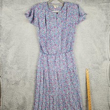 Vintage Perceptions Dress Womens 11/12 Multicolor Floral Fit & Flare Pleated USA
