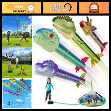 Dinosaur Rocket Launcher Toy - Launches 100 Ft, 4 Rockets, Outdoor Fun for Kids