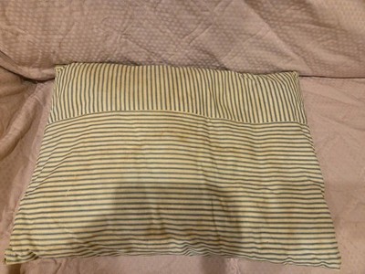 VTG Bed Pillow Feather Down Filled Full Blue Stripe Ticking Farmhouse 24x17 