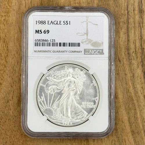 1988 American Silver Eagle Coin - NGC MS69 - Brown Label