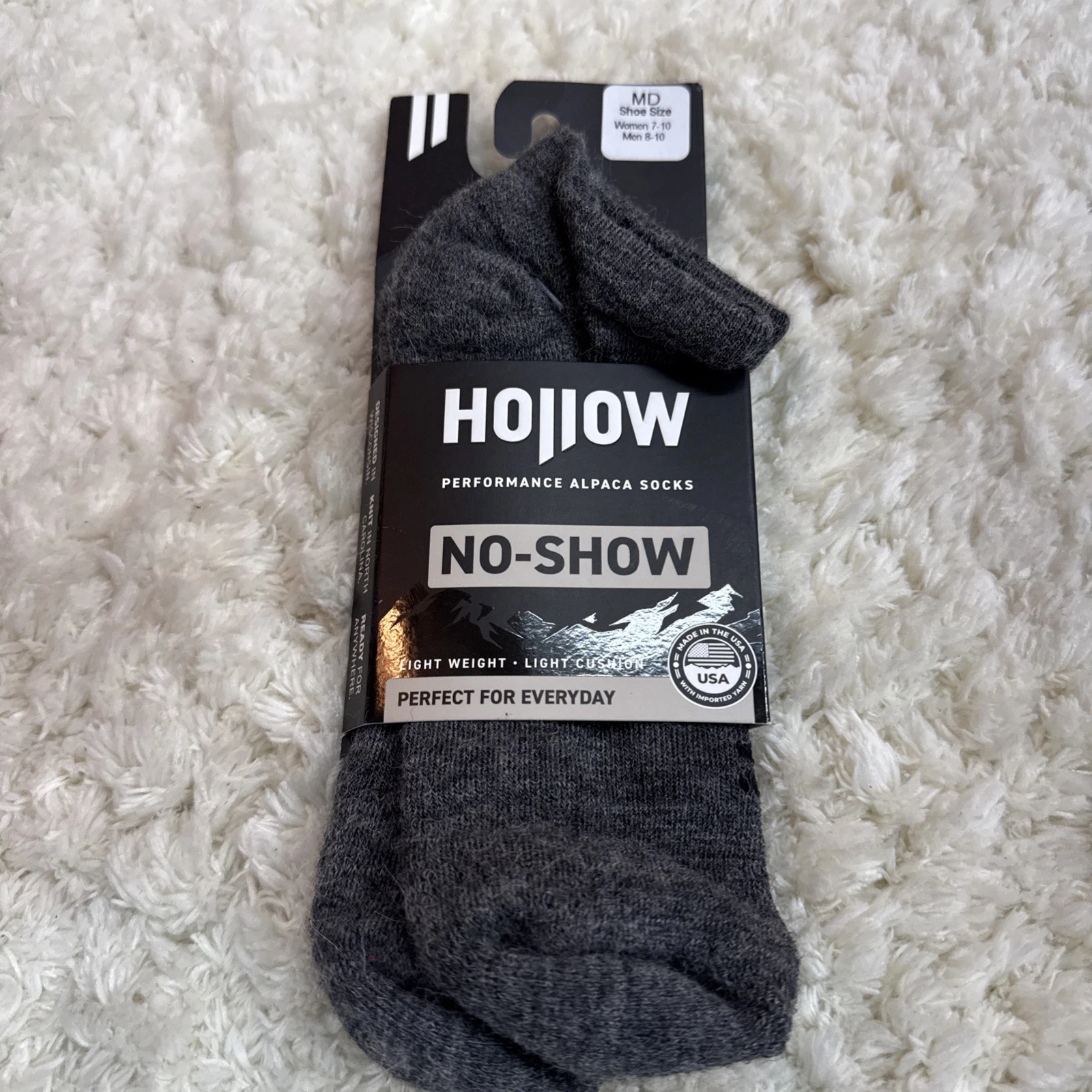 Hollow Performance Alpaca No Show Socks Unisex Size Men's 8-10 W 7-10 Grey NWT