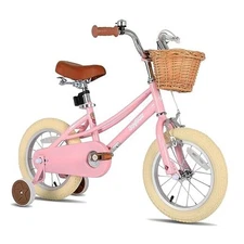  Girls Bike for 2-12 Years Old Toddlers Light Pink 14 Inch With Training Wheels