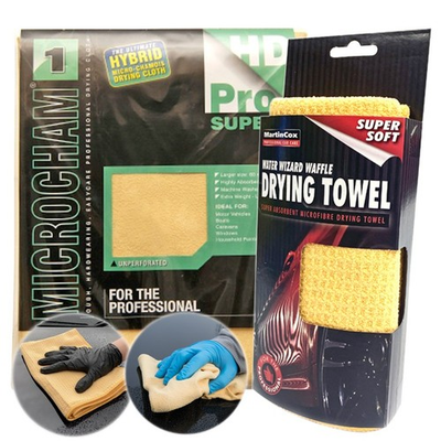 #ad MICROFIBRE DRYING TOWEL SET SYNTHETIC HYBRID LEATHER WATER WIZARD WAFFLE TOWEL GBP 12.95