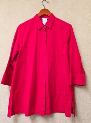 $575 Max Mara Women's Pink Red Button Up 3/4-Sleeve Blouse Top Sz 12 Large