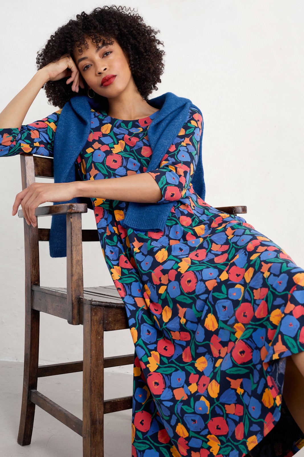 Seasalt Women's Tall Veronica Midi Dress Jersey Zennor Blooms Maritime Mix