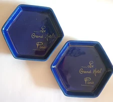 Le Grand Hotel Paris Cobalt Blue Porcelain Ashtray Catchall Trinket Vintage Dish