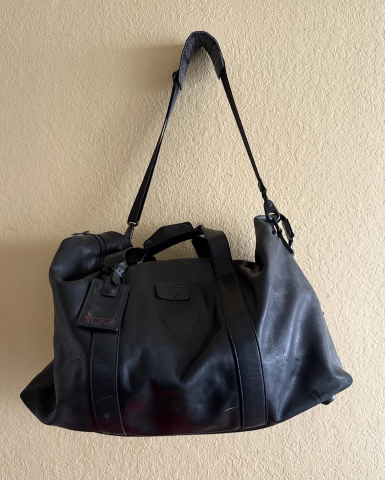 Tumi  Alpha Soft Leather Extra Large Black Duffel Bag Weekender - Image 3 of 4