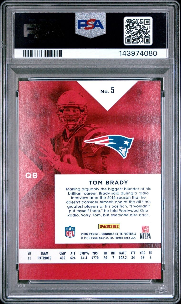 2016 Tom Brady Donruss Elite #5 Black Foil /199 PSA 8 view 2