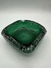 Vintage Murano Bullicante Green Art Glass Bowl Controlled Bubble 5” Italy