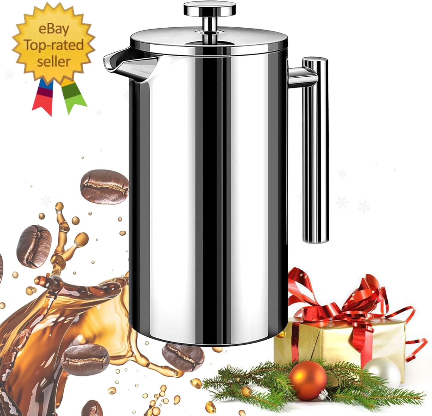 Large French Press Coffee Maker 50Oz (1.5L), 304 Stainless Steel Double Wall