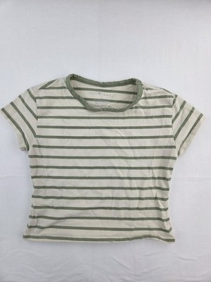 Eye Candy Women's Size Larger Green Striped Boxy Cropped T-Shirt