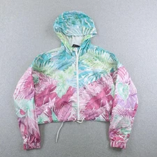 Nike Jacket Womens Small Tropical Windrunner Cropped Hooded Palm Leaf CT6073-496