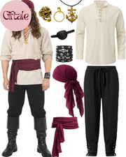 9PCS Men'S Pirate Costume Set,Renaissance Medieval Outfit for Halloween Pirate P