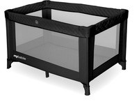 My Babiie Travel Cot Black Quilted – Foldable Baby Bed with Mattress & Bag
