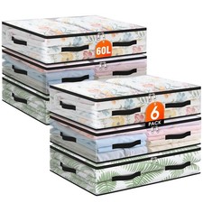 6 Pack Under Bed Storage Bags, 60L Foldable Clear Storage Containers with Han...