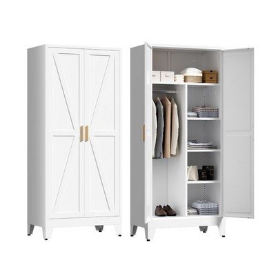 71'' Metal Armoire Wardrobe Closet with Hanging Rod,Office Metal Wardrobe Cabinet