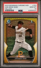 2023 Bowman 1ST Mega Box Chrome Jun-Seok Shim YELLOW /75#153 PSA 10 COLOR MATCH