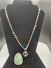 Boho Natural Stone 18 Inch Gem Pendant Necklace Crystal Jewelry