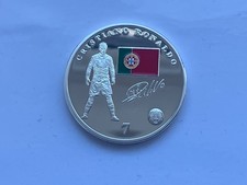 Medaglia D'Argento Colore Firmata Ronaldo Real Madrid Portogallo 2018 Moneta