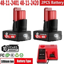 8.0Ah For MILWAUKEE 12V M12B8 Li-ion Battery 48-11-2440 M12B2 M12 XC 48-11-2460