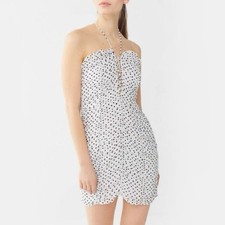 Urban Outfitters white polka dot dress lace up ruched halter tube top small