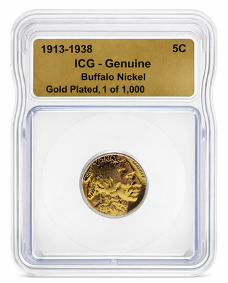 1913-1938 Buffalo Nickel Gold Plated ICG Genuine 5C Limited Edition | 0425