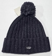 New tag Mens UGG Australia Grey Rib Pom Wool Blend Winter Hat Beanie One Size