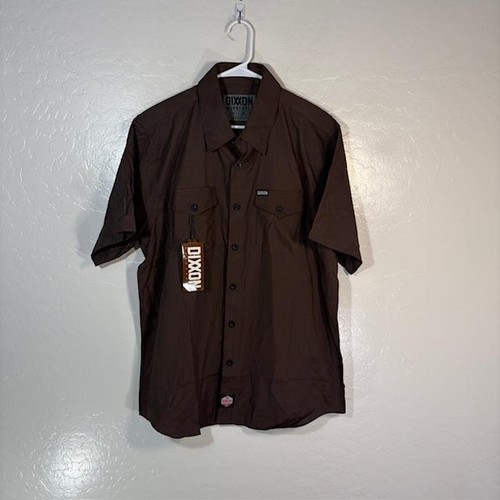 Dixxon Shirt Mens XL Brown Striped Short Sleeve Button Up Workforce Workwear