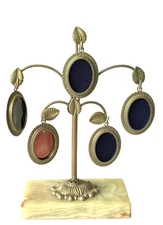 Vintage Metal Tree Photo Holder 6 Frames Marble Base