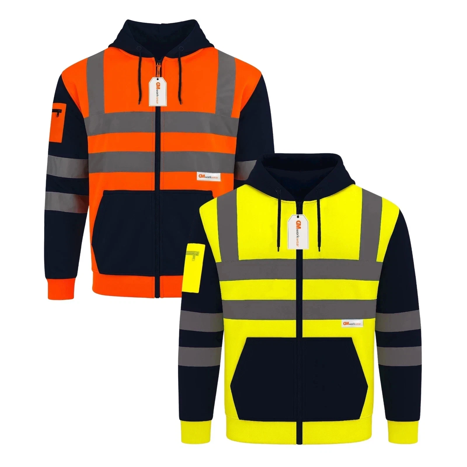 GM Hi Vis Zipped Hoodie Class 3 Reflective Fleece Safety Jacket Workwear ENISO