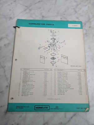 #ad HOMELITE CHAIN SAW CARBURETOR ILLUSTRATED PARTS LIST MANUALS PAGES LOT $75.94