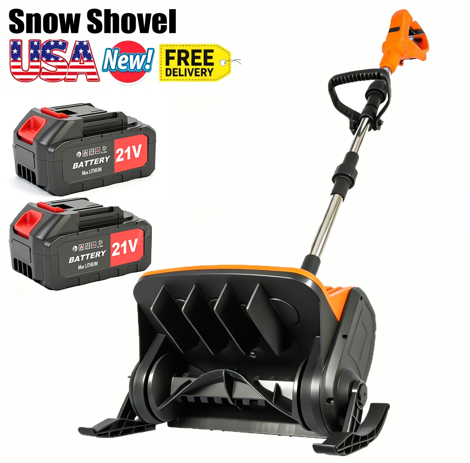 13'' Fold Cordless Snow Shovel Snow Thrower 24V 2x 4.0Ah Batteries W/Ski Wheels