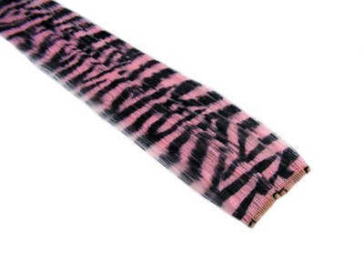 Clip-In 12'' Haarverlängerung Baby Pink Zebra Tiger Print Emo Szene Extension Rave