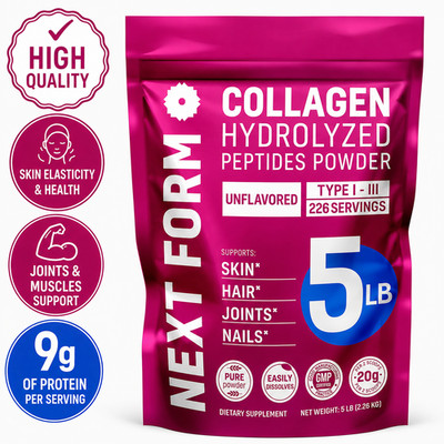 Collagen Peptides Hydrolyzed Powder for Joints, Muscles & Skin, Types I III, 5LB