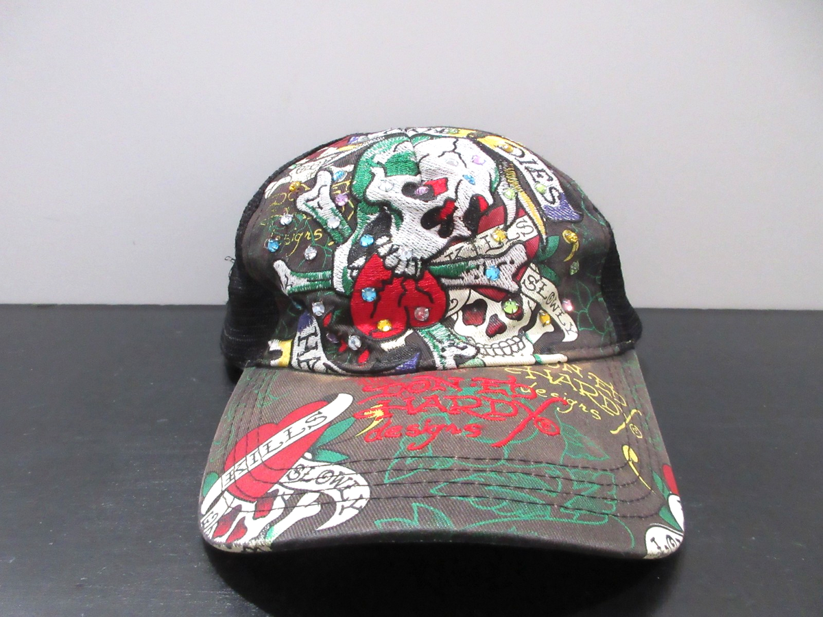 Ed Hardy Hat Cap Snap Back Black Heart Skull Baseball Trucker Mesh