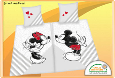 Partnerbettwäsche Bettwäsche Disney Mickey Mouse & Minnie Mouse 2x 135x200cm NEU
