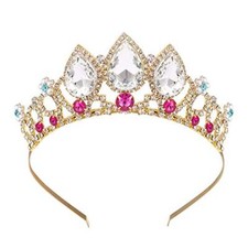 Girls Crystal Tiara Gold Birthday Crown Rapunzel Pearl Headband for Kid 1 Gold