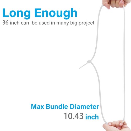Long White Zip Ties 36 inch Heavy Duty Premium Large Zip Ties 36 inch Cable T... - Picture 6 of 7