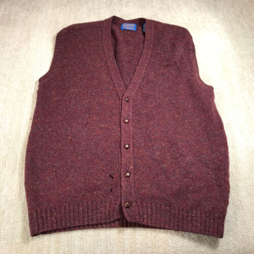 Pendleton Sweater Mens Large Vest Shetland Virgin Wool Red Chunky Casual Adult - Picture 2 of 12