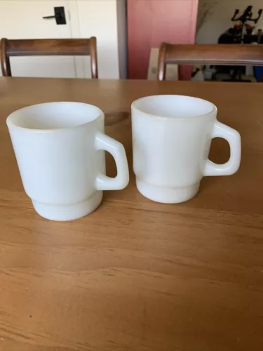 Vintage Anchor Hocking Fire King Coffee Mugs White Milk Glass 312 Lot Of 2