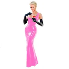 Elegant Women Sexy PVC Faux Leather Sleeveless Tank Bodycon Mermaid Maxi Dress 