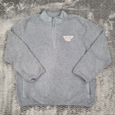 Virginia Tech Hokies Jacket Men 2XL Gray 1/4 Zip Sherpa Fleece Pullover