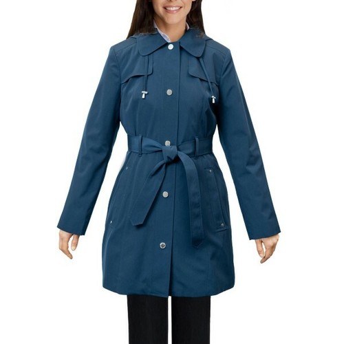 London Fog Women's Teal Removable Hood Trench Rain Coat Size Small Nwt