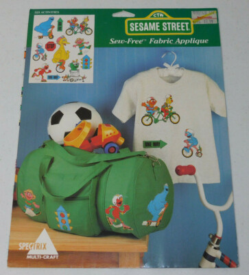 Vintage 1994 SESAME STREET SEW-FREE FABRIC APPLIQUE Big Bird Oscar Bert Ernie+