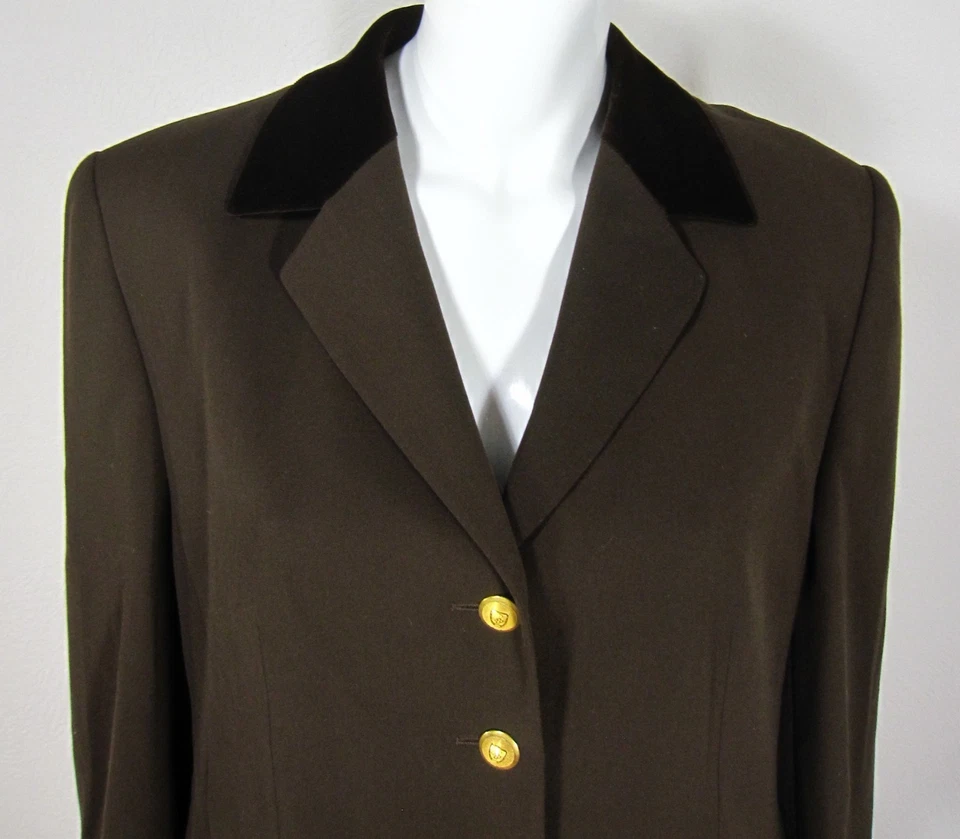 Blazer clásico Horst BASLER DE COLECCIÓN manga larga cuello terciopelo talla 42 marrón UE Foto 3 de 4