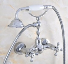 Chrome Bathroom Shower Faucet Mixer Tap With Hand Shower Head Set Wall Mounted